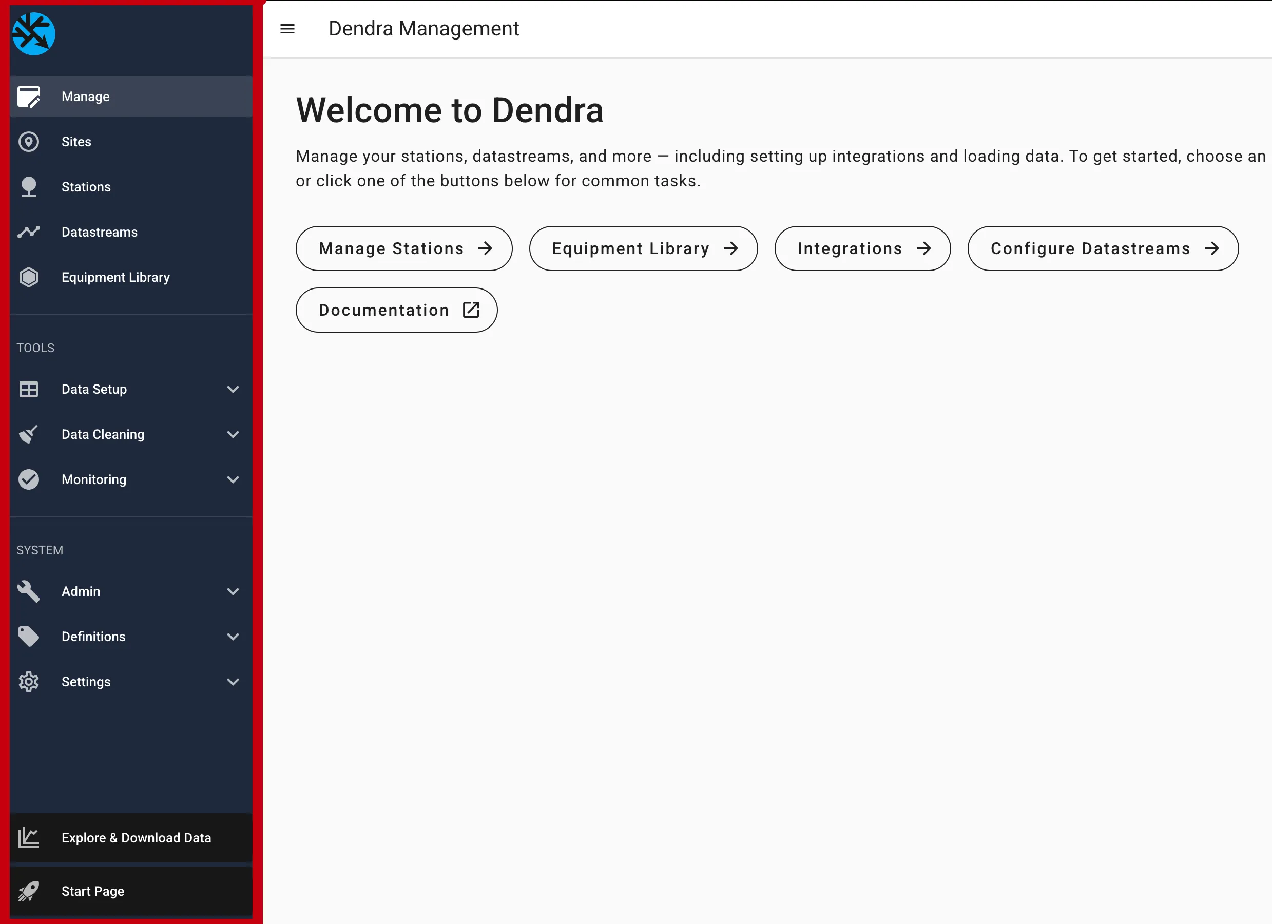 Dendra Manage App Navbar